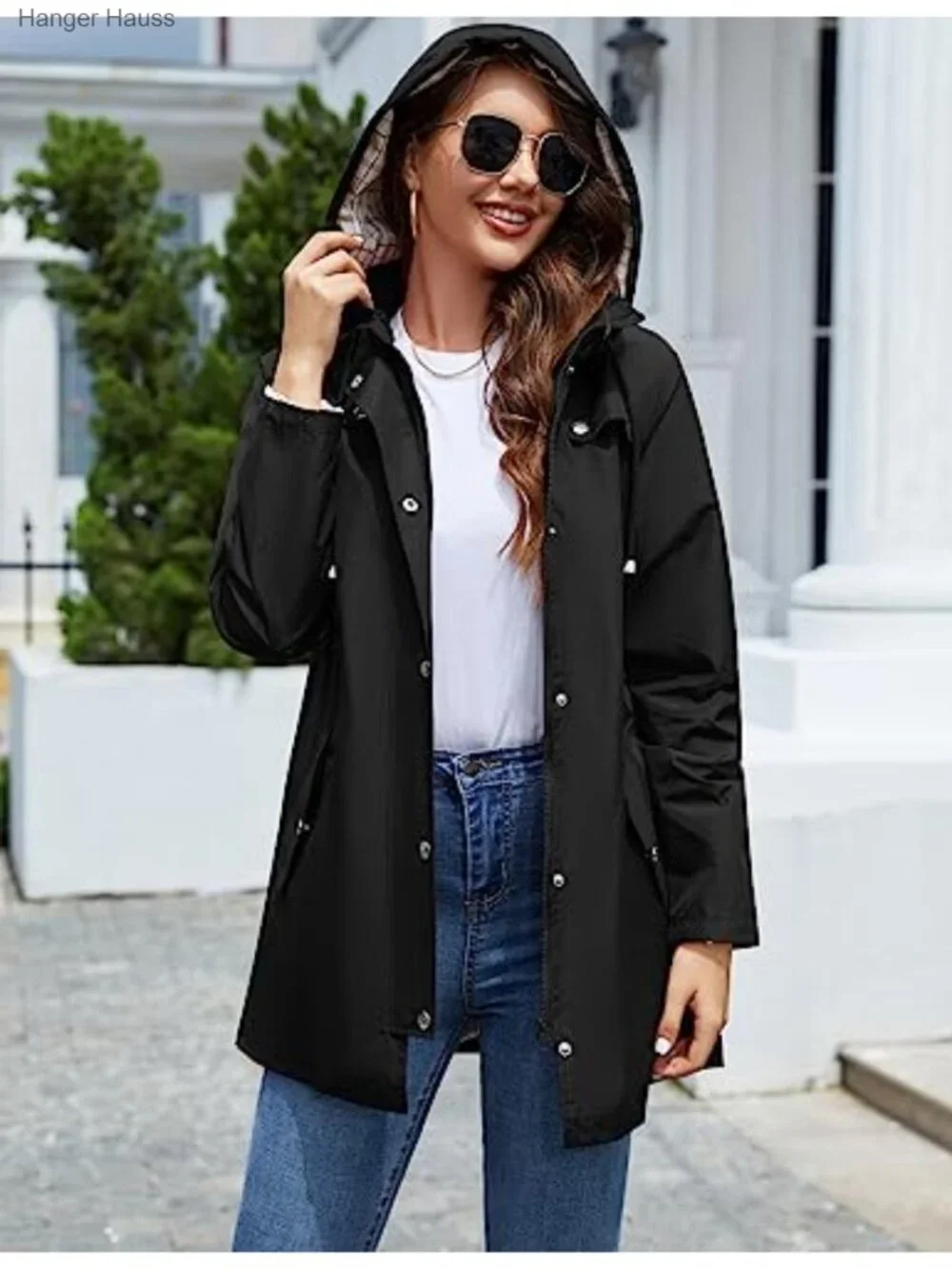 Women's Waterproof Hooded Rain Jacket Lined Lightweight Windbreaker Outdoor